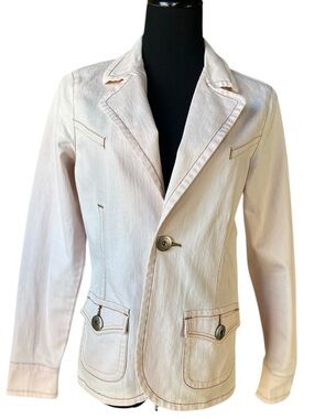 Z. Cavaricci Blazer Jacket Women’s Large Cream Pink Contrast Stitch Button Front
